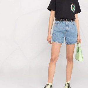 GANNI Logo-Print Denim Shorts